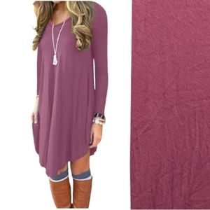 Dress shirt blouse t fashion mauve purple pink knee dress boho